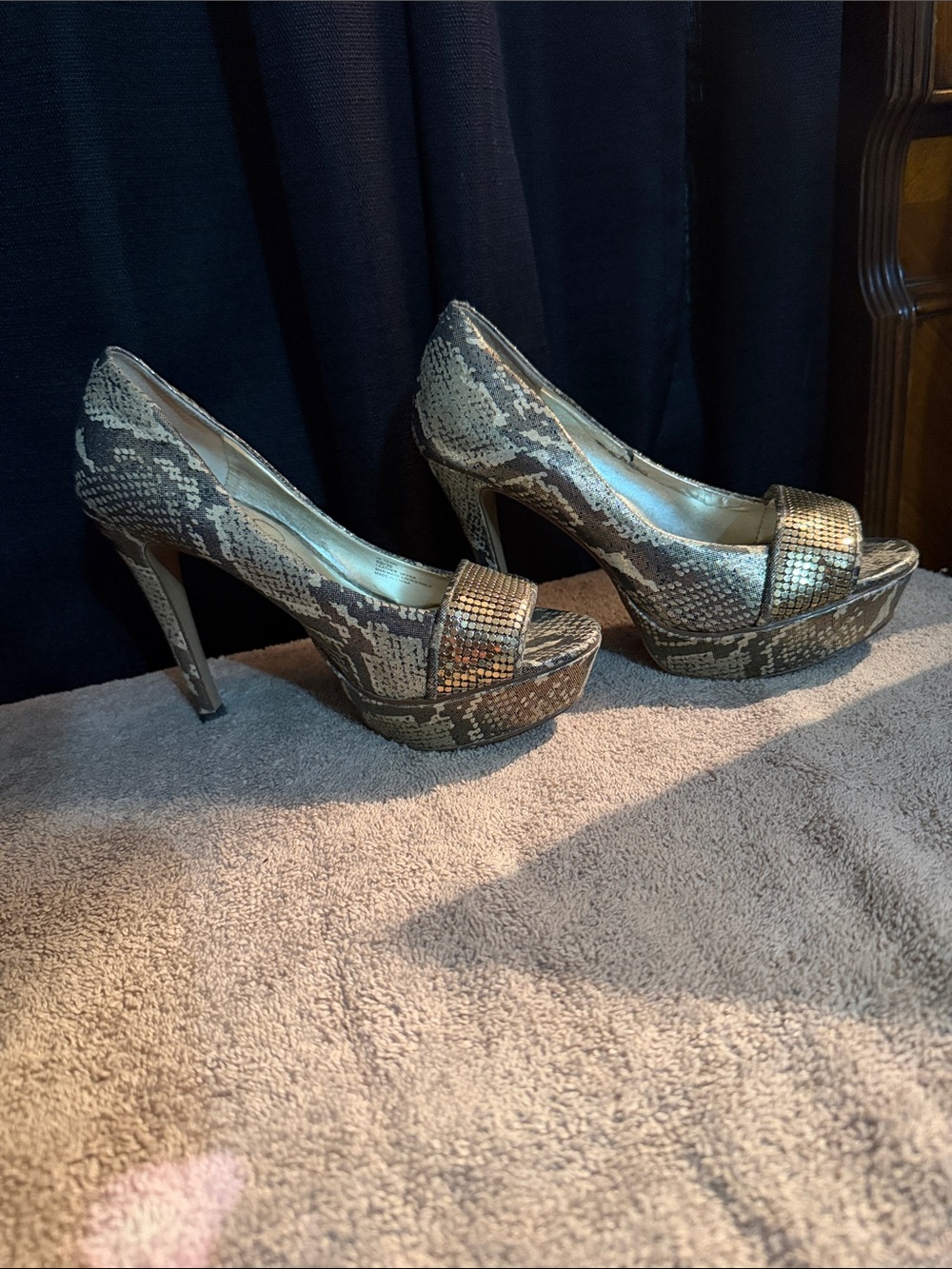 Jessica Simpson Snake-Print Peep-Toe Platform Pumps - Brown & Tan